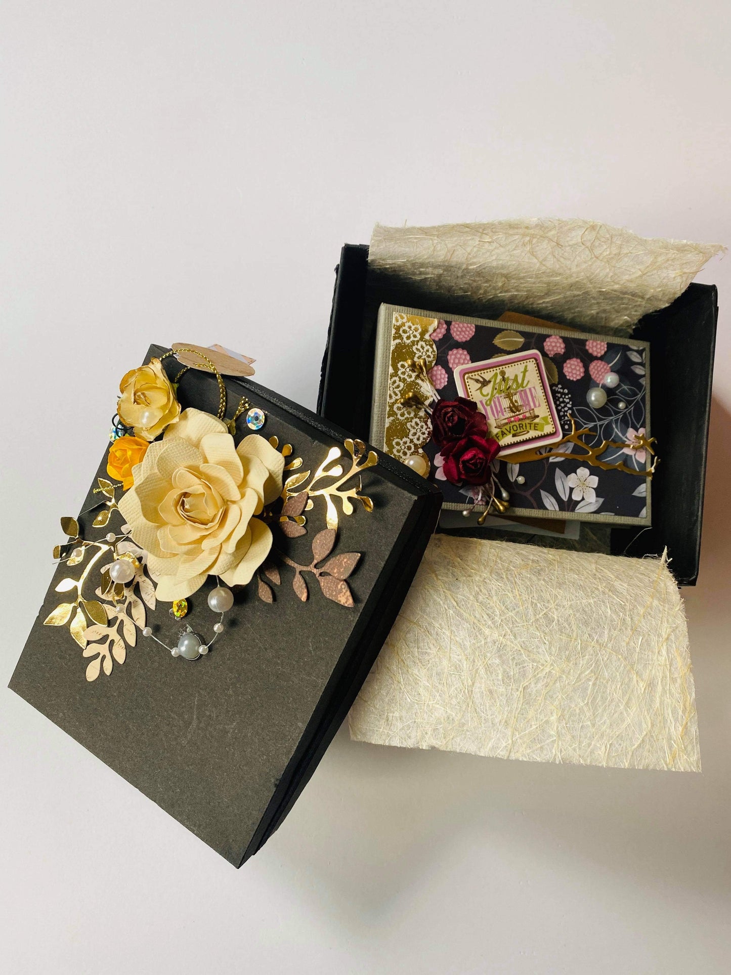 Elegant Black & Gold Floral Keepsake Gift Box