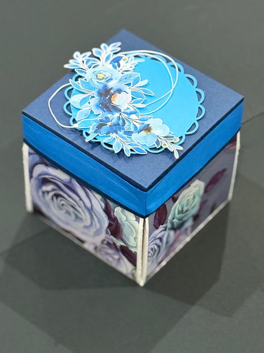 Handmade Blue Floral Explosion Gift Box – “Hugs & Hello” Edition