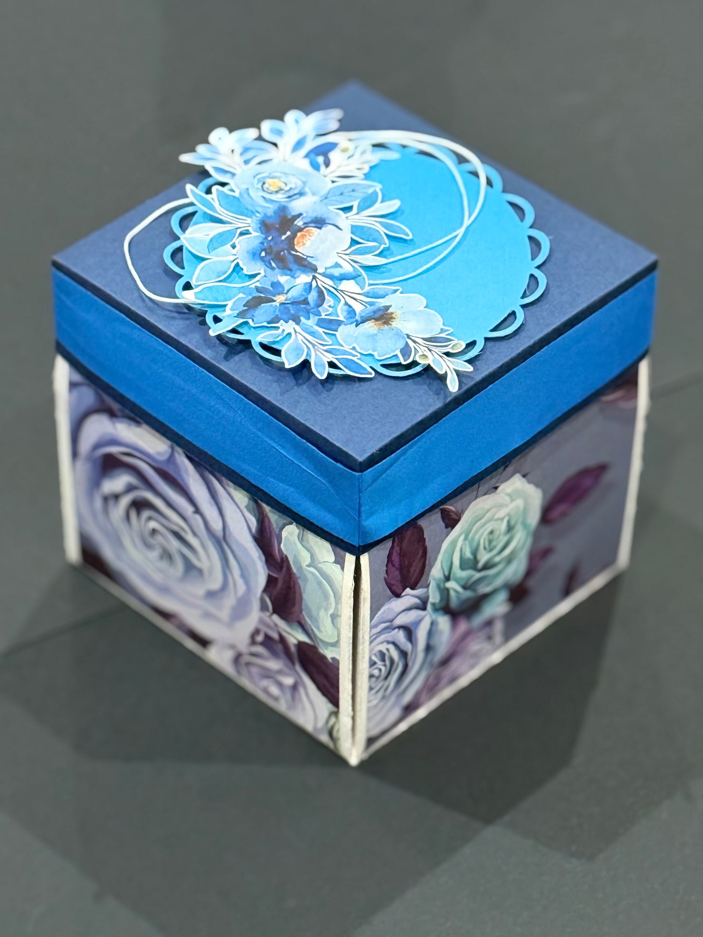 Handmade Blue Floral Explosion Gift Box – “Hugs & Hello” Edition